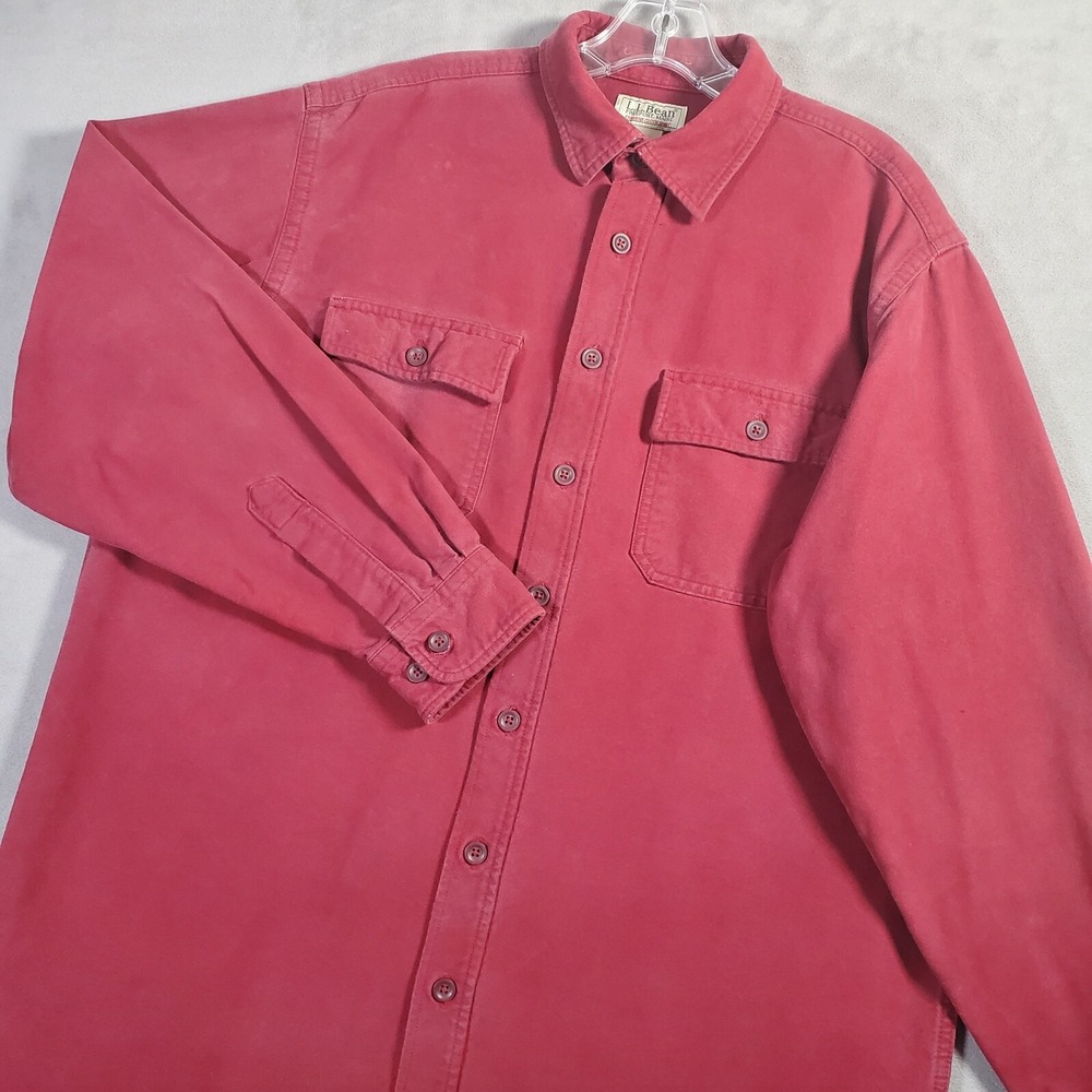 LL Bean Shirt Mens LT Red Chamois Cloth Button Up Long Sleeve Outdoor Hiking
